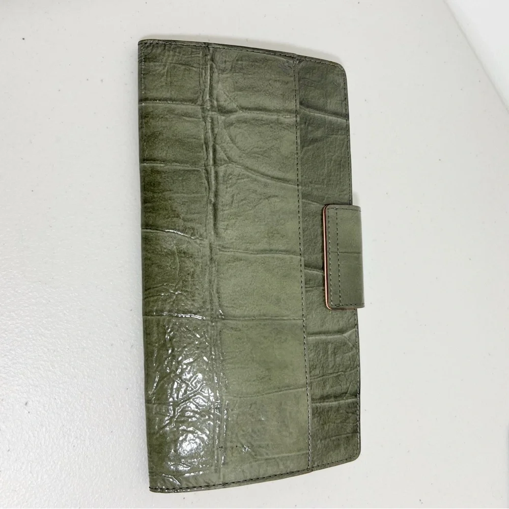 Kate Spade Green Embossed Crocodile Mini Envelope Clutch